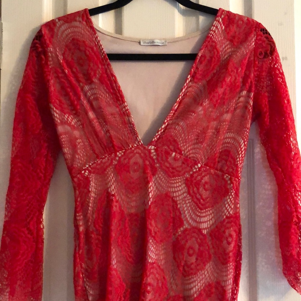 Red lace long sleeve dress